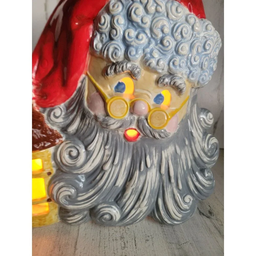 Ceramic bisque vintage light up Santa Claus Lantern Xmas‎ decor